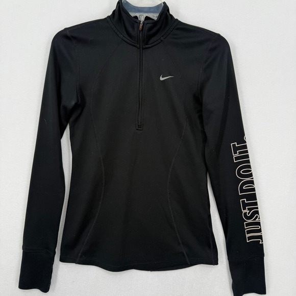 Nike Tops - Nike Dri Fit Women's‎ Shirt Black Half Zip Athletic Top Just Do It XS Running